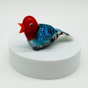 Vtg Murano Glass Bird Foil Figure Red Teal Turquoise 2.5”
